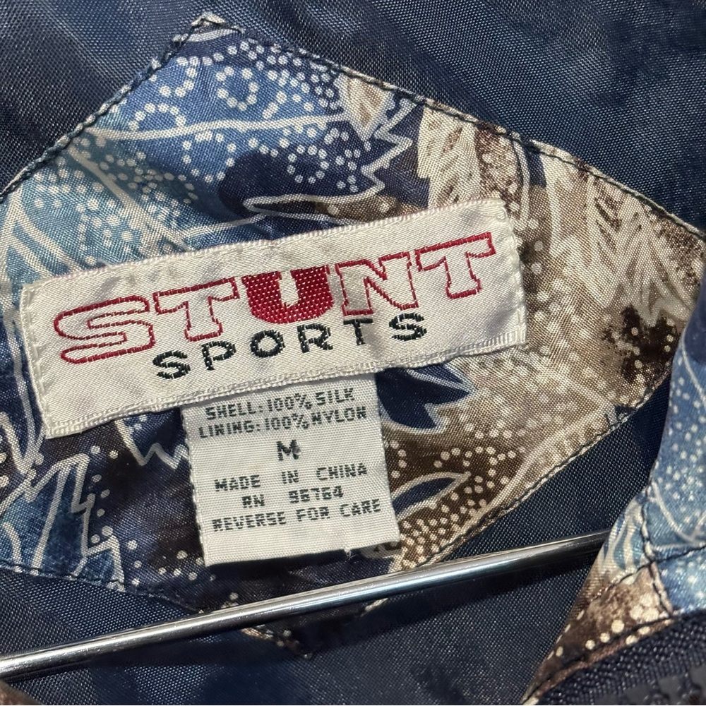 Stunt Sports Silk Jacket Size Medium Floral Abstract Print Detail Blue Grey - Picture 10 of 10